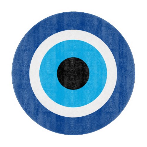 Blue Mati Evil Eye symbol glass cutting board