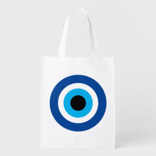 Blue Mati Evil Eye symbol reusable grocery bag