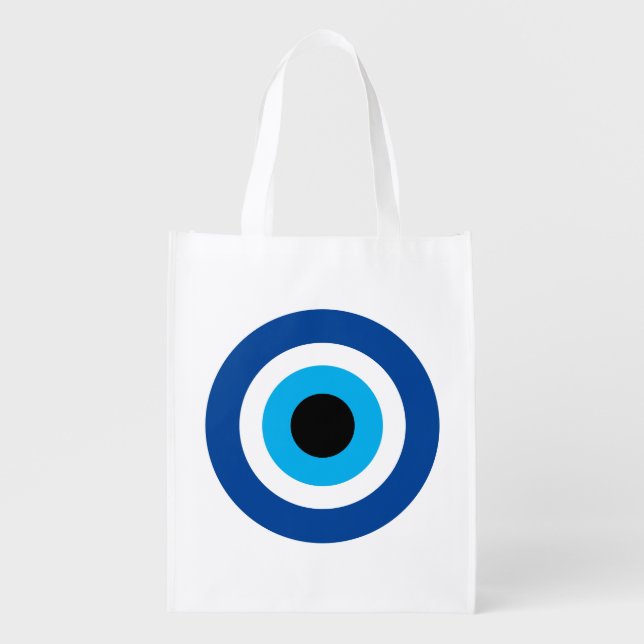 Blue Mati Evil Eye symbol reusable grocery bag (Front)