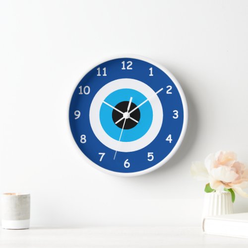 Blue Mati Evil Eye symbol round wall clock
