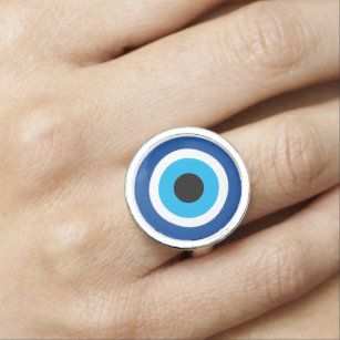 Blue Mati round Evil Eye talisman symbol ring