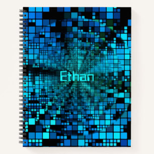 Blue Matrix Pixel Vortex   Personalized Notebook