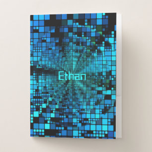 Blue Matrix Pixel Vortex   Personalized Pocket Folder
