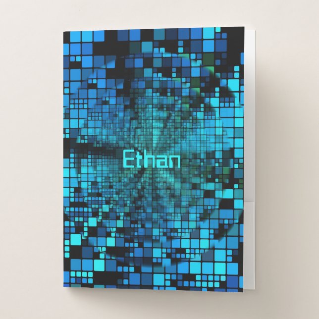 Blue Matrix Pixel Vortex | Personalized Pocket Folder (Front)