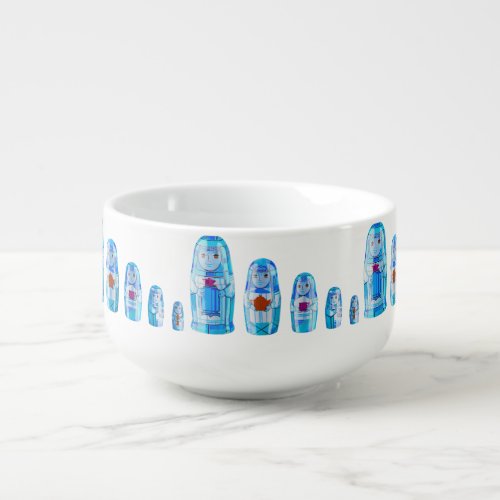 Blue Matryoshka Russian Dolls Soup Mug
