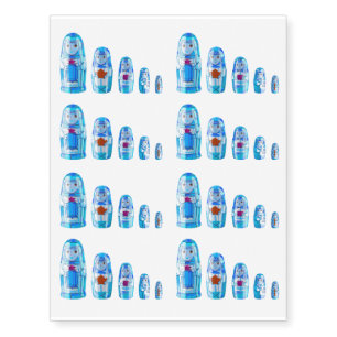 Blue Matryoshka Russian Dolls Temporary Tattoos