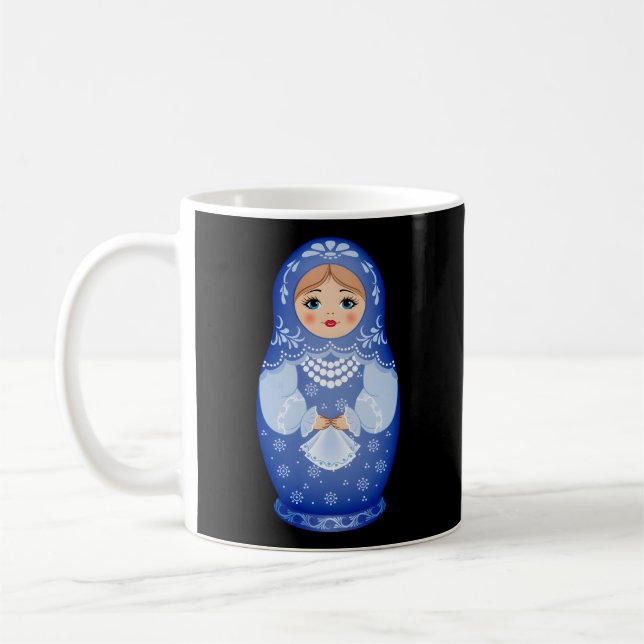 Blue Matryoshka Russian Nesting Doll Coffee Mug (Left)