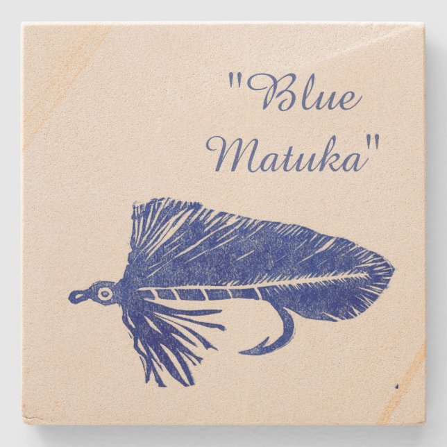 Blue Matuka fly tying and fishing streamer art Stone Coaster (Front)