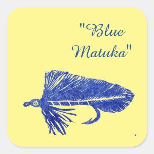 Blue Matuka streamer, fly fishing, fly tying art Square Sticker