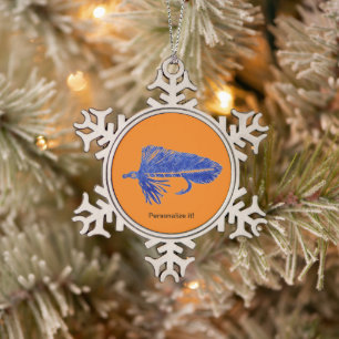 Blue Matuka streamer, fly tying, fly fishing art Snowflake Pewter Christmas Ornament