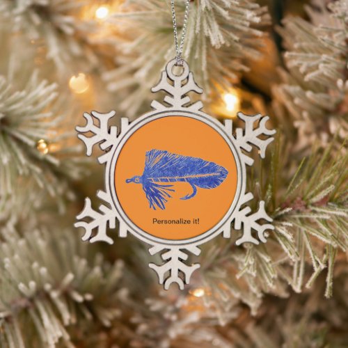 Blue Matuka streamer, fly tying, fly fishing art Snowflake Pewter Christmas Ornament