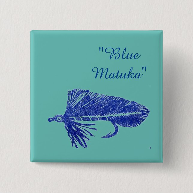 Blue Matuka streamer for fly fishing, fly tying Button (Front)