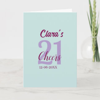 blue mauve cheers 21st birthday add name date card