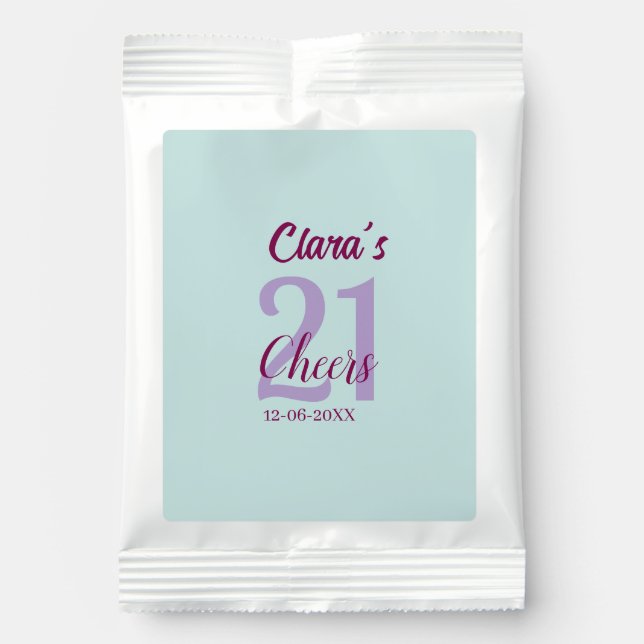 blue mauve cheers 21st birthday add name date margarita drink mix (Front)