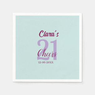 blue mauve cheers 21st birthday add name date napkins
