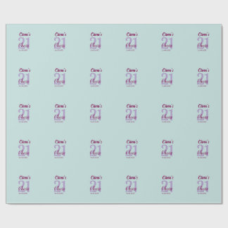 blue mauve cheers 21st birthday add name date wrapping paper
