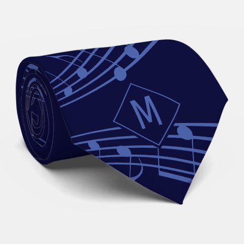 Blue Mauve  MUSICAL NOTES Staves  Monogram Neck Tie