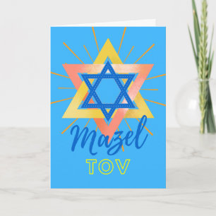 Blue Mazel Tov Bold Colorful Star of David Card
