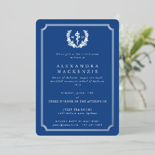 Blue MD Asclepius+Laurel Wreath Graduation Foil Invitation