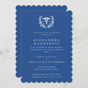 Blue MD Caduceus+Laurel Wreath Graduation Invitation