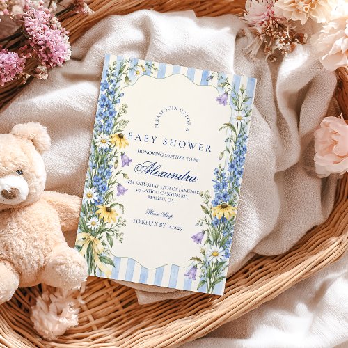 Blue Meadow Baby in Bloom Baby Shower Invitation