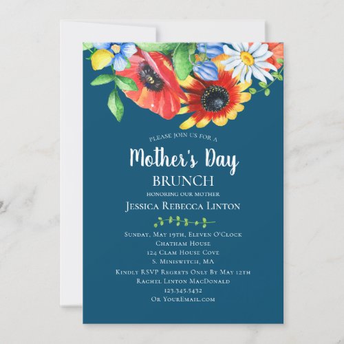 Blue Meadow Flowers Mothers Day Brunch Invitation