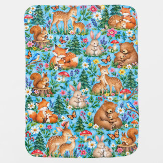 Blue Meadow Woodland Families Baby Blanket