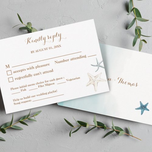 Blue Meal Choice Song Request Wedding Small RSVP Note Card