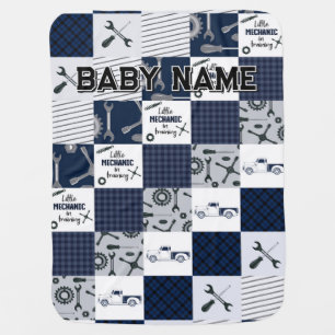 Blue Mechanic Baby Blanket, Personalized Baby Boy  Blanket