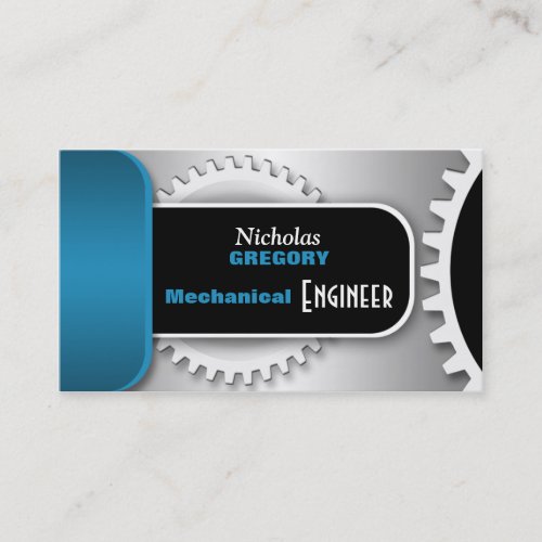 Blue Mechanical Engineer Gear Business Cards