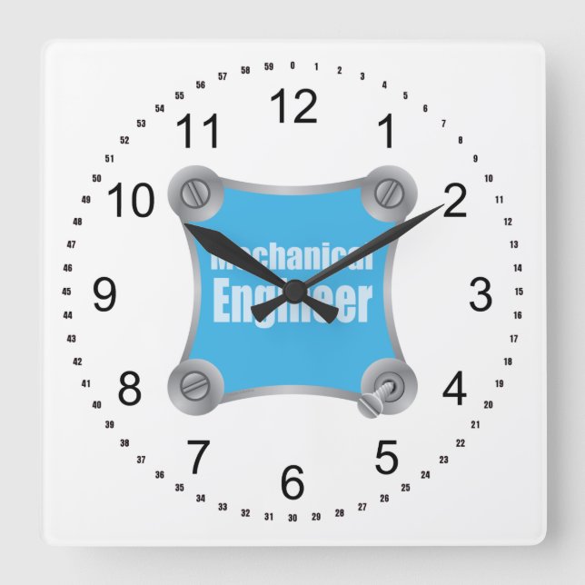 Blue Mechanical Engineer Square Wall Clock (Front)