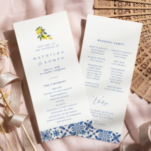 Blue medditeranean tile & citrus Wedding Programs