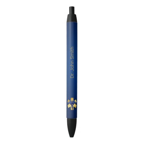 Blue Medical 3D Caduceus Gold Cross Black Ink Pen