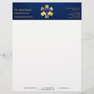 Blue Medical 3D Caduceus Gold Cross Letterhead