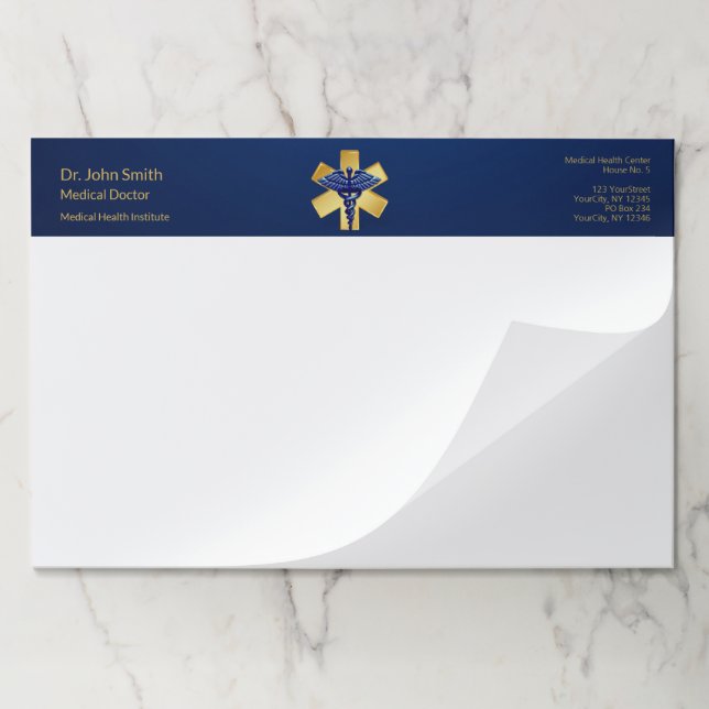 Blue Medical 3D Caduceus Gold Cross Paper Pad (Folded)