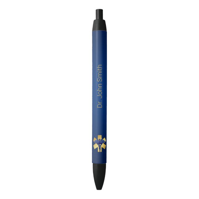 Blue Medical 3D Caduceus Gold Cross Pen (Front Vertical)
