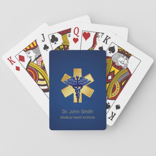 Blue Medical 3D Caduceus Gold Cross Poker Cards