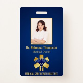 Blue Medical 3D Caduceus Gold Paramedic Photo ID