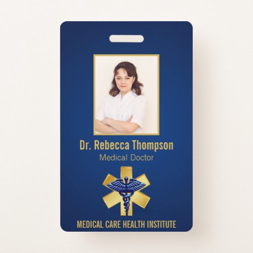 Blue Medical 3D Caduceus Gold Paramedic Photo ID Badge