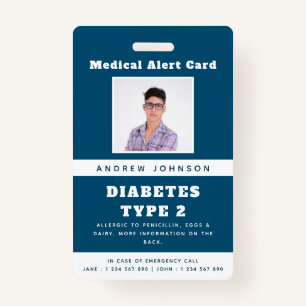 Blue Medical Alert Emergency ID Photo Adult Name Badge