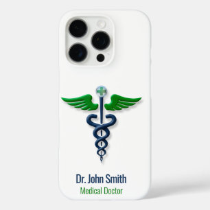 Blue Medical Caduceus Stylish Green Wings Cross iPhone 16 Pro Case