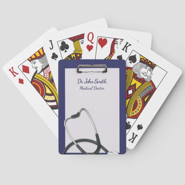 Blue Medical Clipboard with Stethoscope Poker Cards (Back)