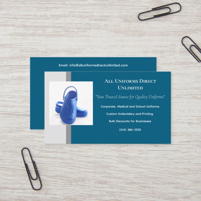 Blue Medical Clogs Uniform Business Card (Front/Back In Situ)