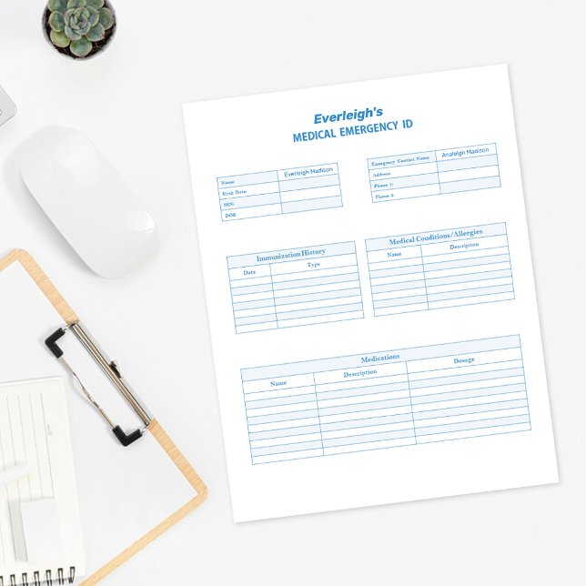 Blue Medical Emergency ID Custom Planner Page (Creator Uploaded)