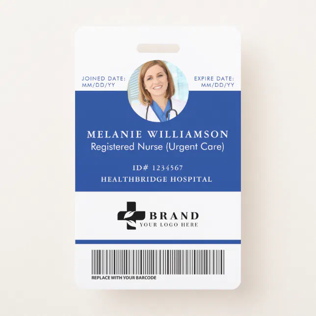 Blue Medical Employee Circle Photo ID & Logo Badge | Zazzle