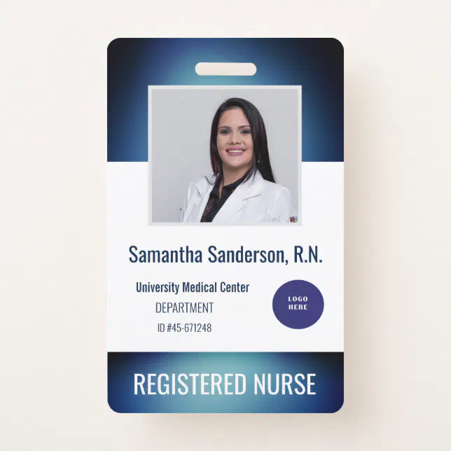 Blue Medical Employee ID Hospital Logo Barcode Badge | Zazzle