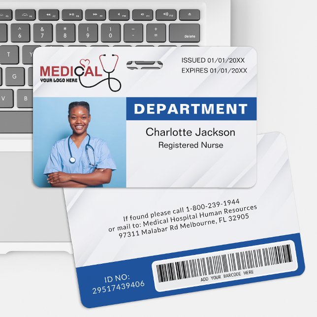 Blue Medical ID Badge with Photo & Barcode (Creator Uploaded)