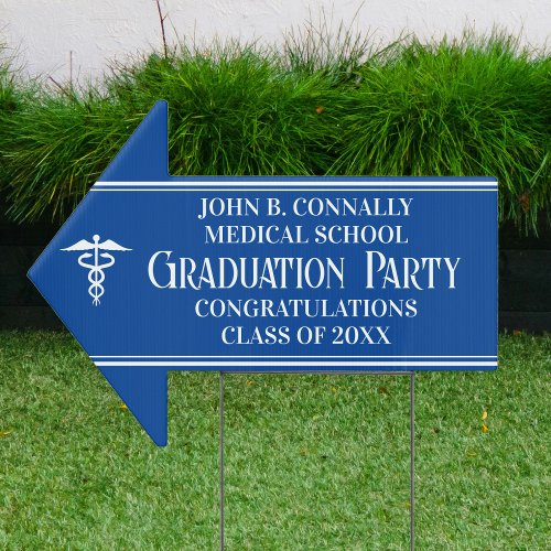 Blue Medical School Graduation Party Arrow Yard Sign
