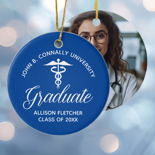 Blue Medical School Graduation Photo Christmas Ceramic Ornament
