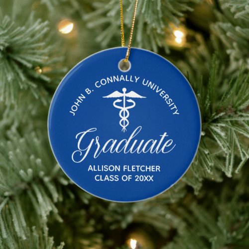 Blue Medical School Graduation Photo Christmas Ceramic Ornament
